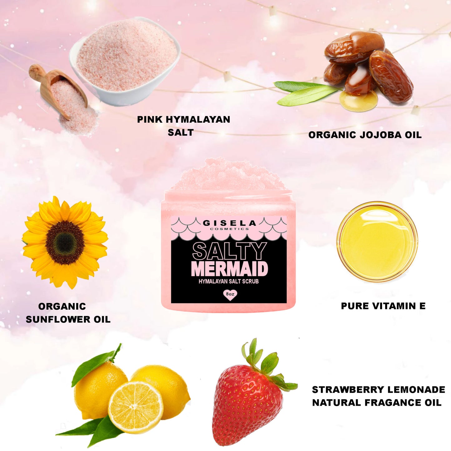Pink Hymalayan Salt Scrub┃Exfoliate For Soft, Healthy Skin ┃Salty Mermaid by Gisela Cosmetics